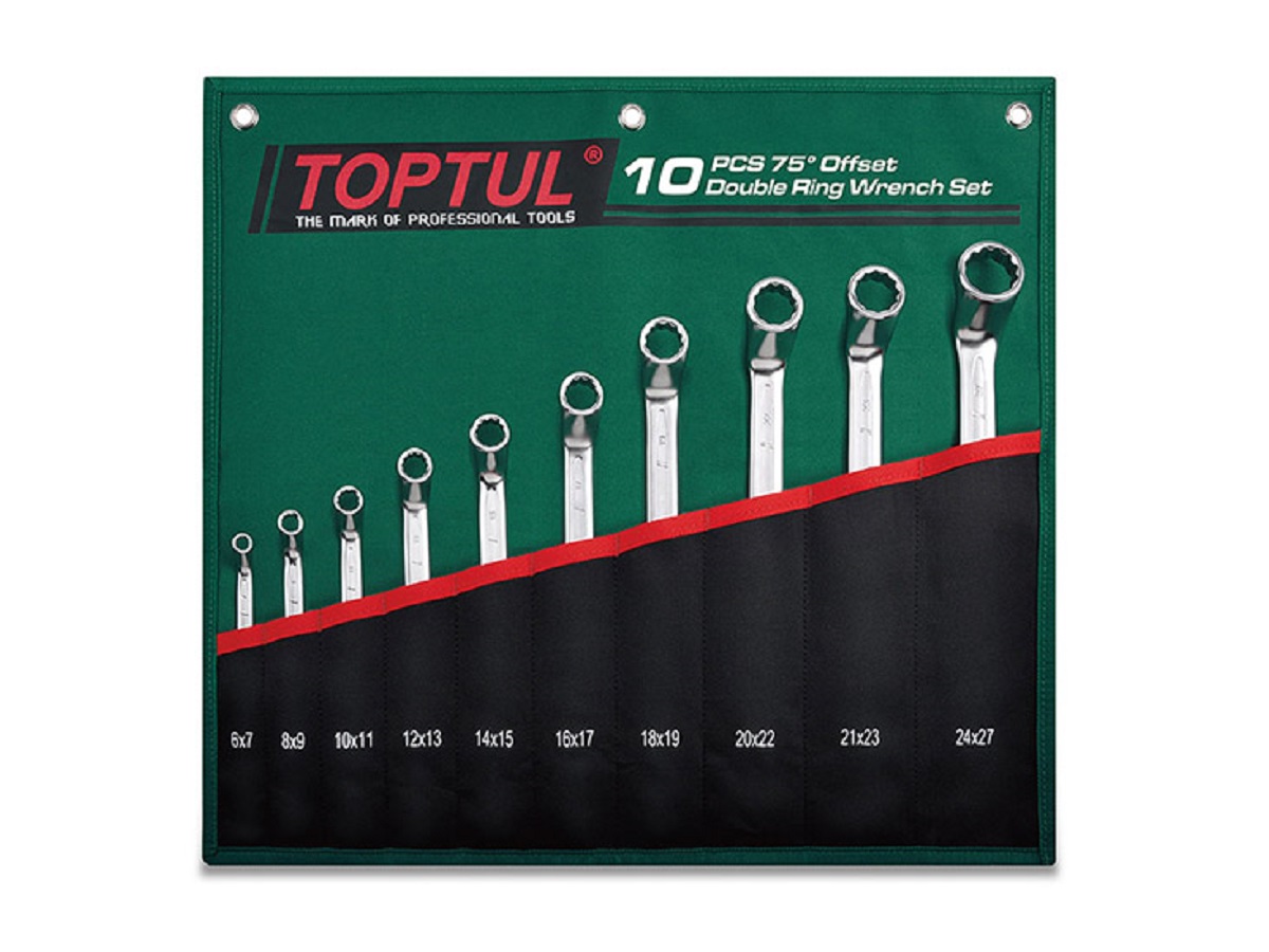 Набор ключей накидн. 75° 10 шт. в сумке (цвет:зелёный) TOPTUL