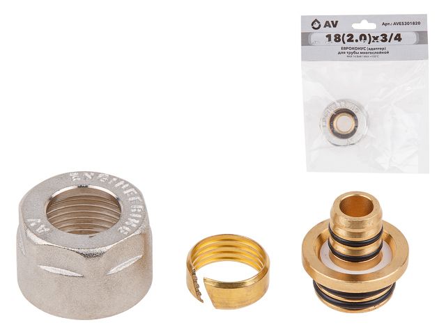 Евроконус (адаптер) 18(2.0) х 3/4″ вн. для труб PEX, AV Engineering (инд. упак.)