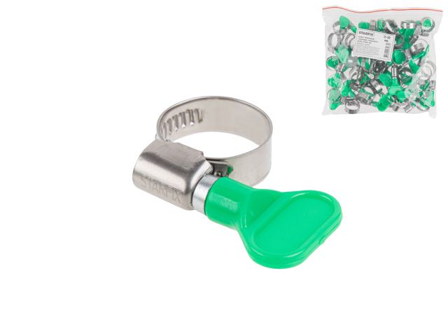 Хомут червячный с ключом «бабочка» 12-20 мм, нерж.сталь W2 (50 шт в пакете) STARFIX