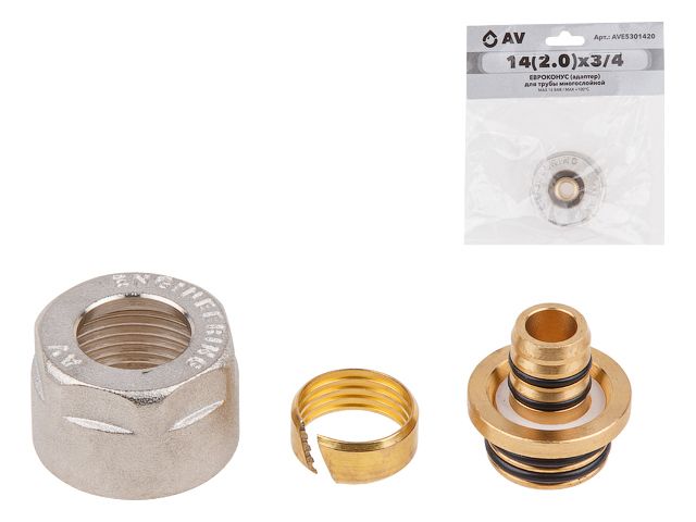 Евроконус (адаптер) 14(2.0) х 3/4″ вн. для труб PEX, AV Engineering (инд. упак.)