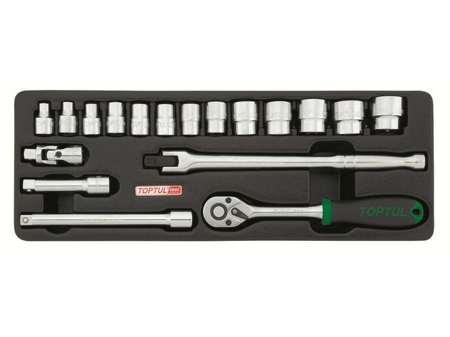 Набор-сет головок 3/8″ 18предм. 6гр. 136х364мм TOPTUL