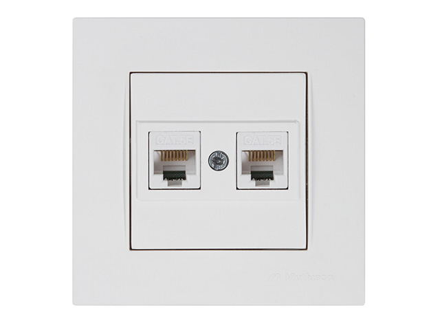 Розетка компьютерная 2xRJ45 (Cat5e, скрытая) белая, RITA, MUTLUSAN