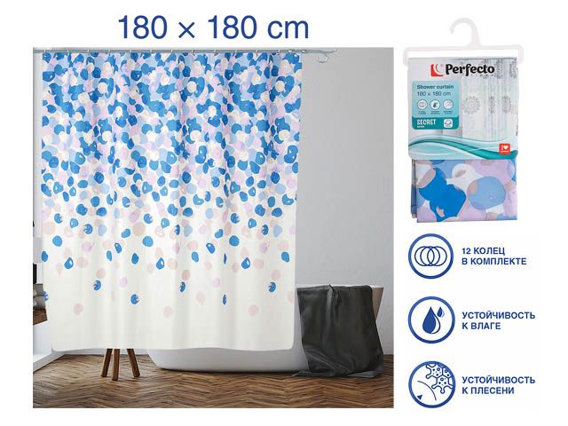 Шторка для ванной (12 колец в комплекте), 180×180 см, Secret, лепестки, PERFECTO LINEA