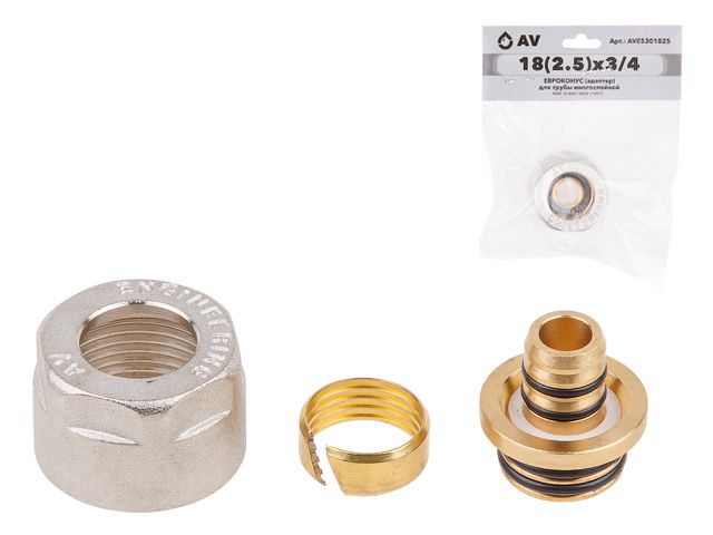 Евроконус (адаптер) 18(2.5) х 3/4″ вн. для труб PEX, AV Engineering (инд. упак.)