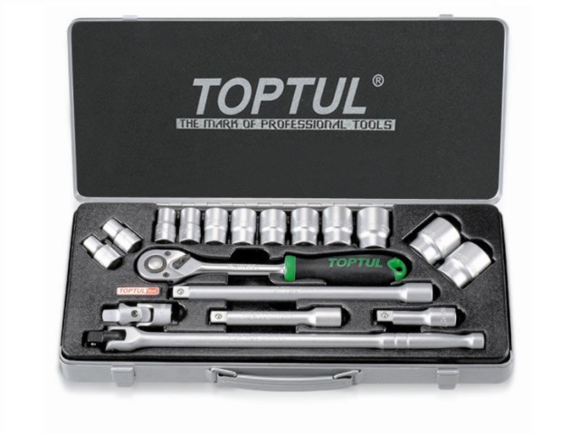 Набор головок 1/2″ 10-32мм 18предм. 6гр. метал.кейс TOPTUL