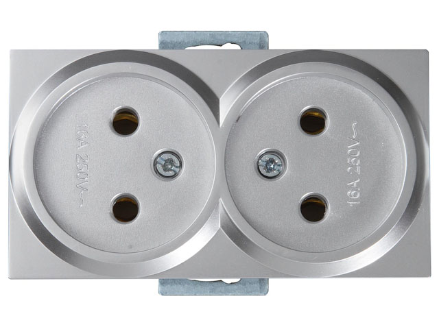 Розетка 2-ая (скрытая, б/з, керамика) серебро, RITA, MUTLUSAN