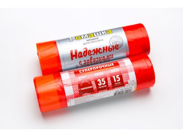 Мешки для мусора с завязками, 35 л, 15 шт, «НАДЕЖНЫЕ», красные, РОМАШКА