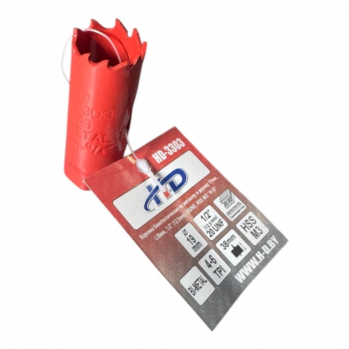 Коронка биметаллическая по металлу и дереву 19мм., L38мм., 1/2"-20UNF, HSS M3 "H-D"
