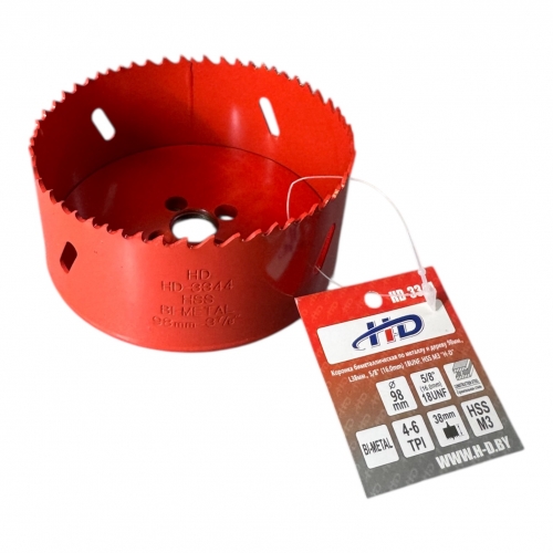 Коронка биметаллическая по металлу и дереву 98мм., L38мм., 5/8"-18UNF, HSS M3 "H-D"