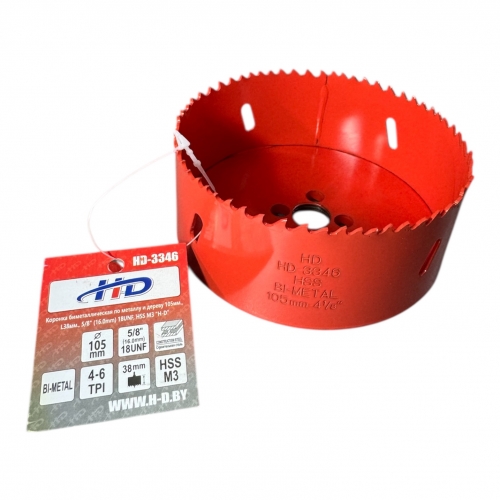 Коронка биметаллическая по металлу и дереву 105мм., L38мм., 5/8"-18UNF, HSS M3 "H-D"