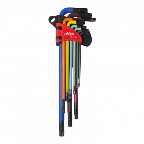 Ключи TORX с отверстием T10-T50 удлиненные разноцветные (набор 9шт.) CrV "H-D"